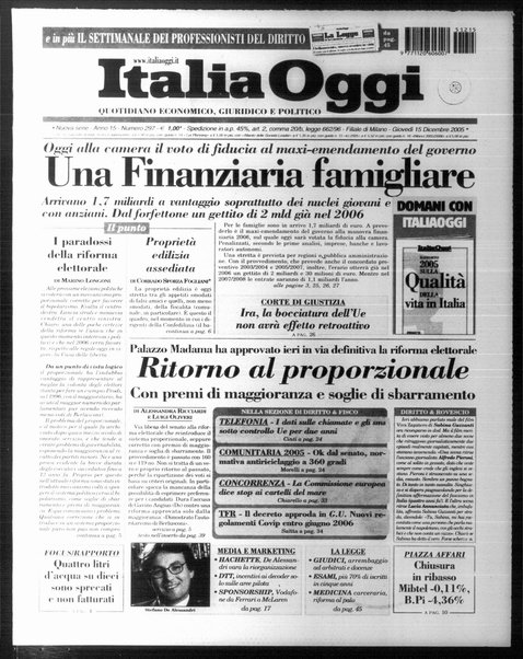 Italia oggi : quotidiano di economia finanza e politica